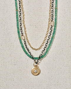 14K Gold Classic Small Chunky Round Cable Necklace with Two Gold Circle Links