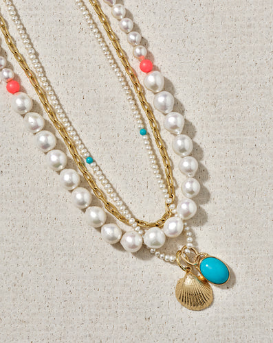 Hand-strung Baroque Tahitian Pearl Necklace with Neon Beads