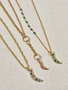 Large Blue Sapphire and Zircon Crescent Moon Pendant