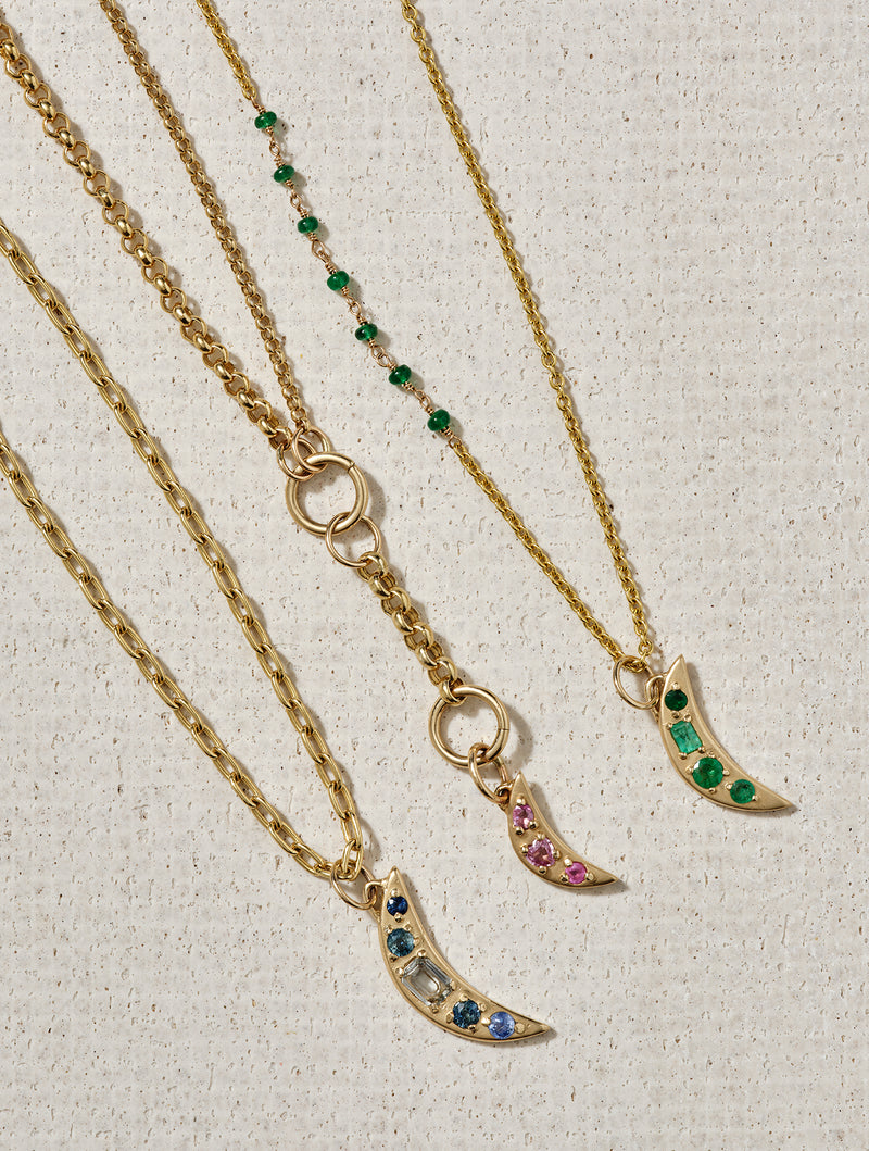 Large Blue Sapphire and Zircon Crescent Moon Pendant