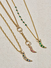 Load image into Gallery viewer, Large Blue Sapphire and Zircon Crescent Moon Pendant
