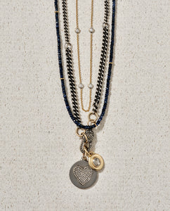 Hand-strung Jet Ink Sapphire Necklace with Gold Links