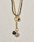 Gold Black Enameled Puffy Heart Pendant with Diamond and 14K Gold Jump Ring