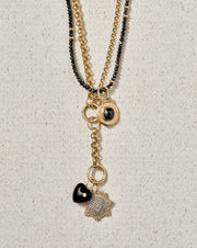 Gold Black Enameled Puffy Heart Pendant with Diamond and 14K Gold Jump Ring