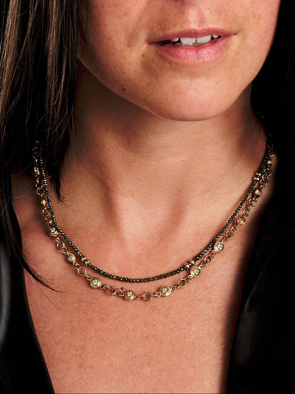 14K Gold Handcrafted Stardust Diamond Disc Necklace