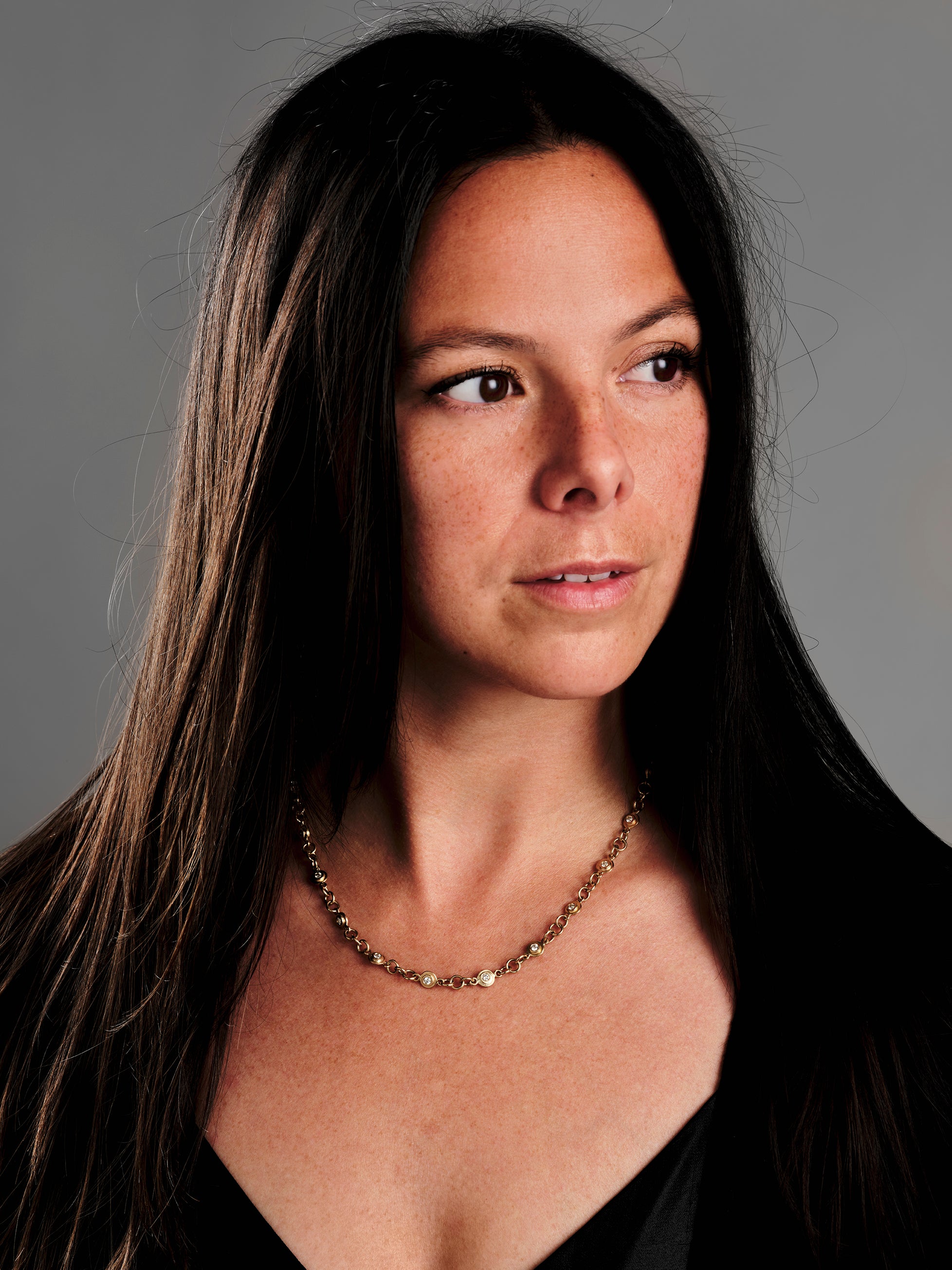 14K Gold Handcrafted Stardust Diamond Disc Necklace