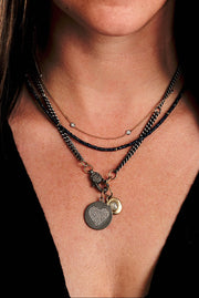 Mixed Curb Necklace with Pave Diamond Lobster Clasp