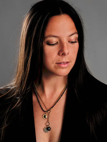 Gold Black Enameled Puffy Heart Pendant with Diamond and 14K Gold Jump Ring