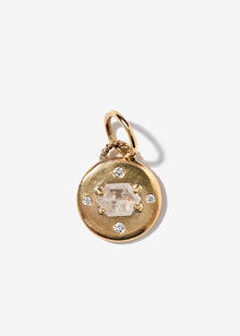 14K Gold Large Disc Pendant with Rectangular Hexagon White Rough Diamond