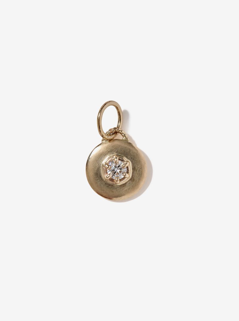 14K Gold Large Disc Stardust Pendant set with Moissanite