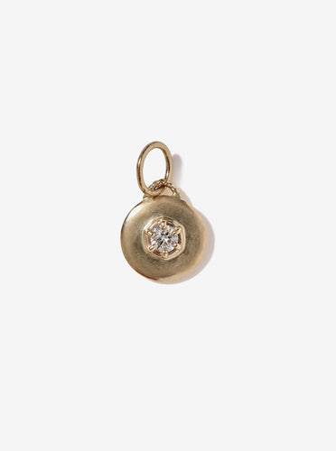 14K Gold Large Disc Stardust Pendant with Round Moissanite