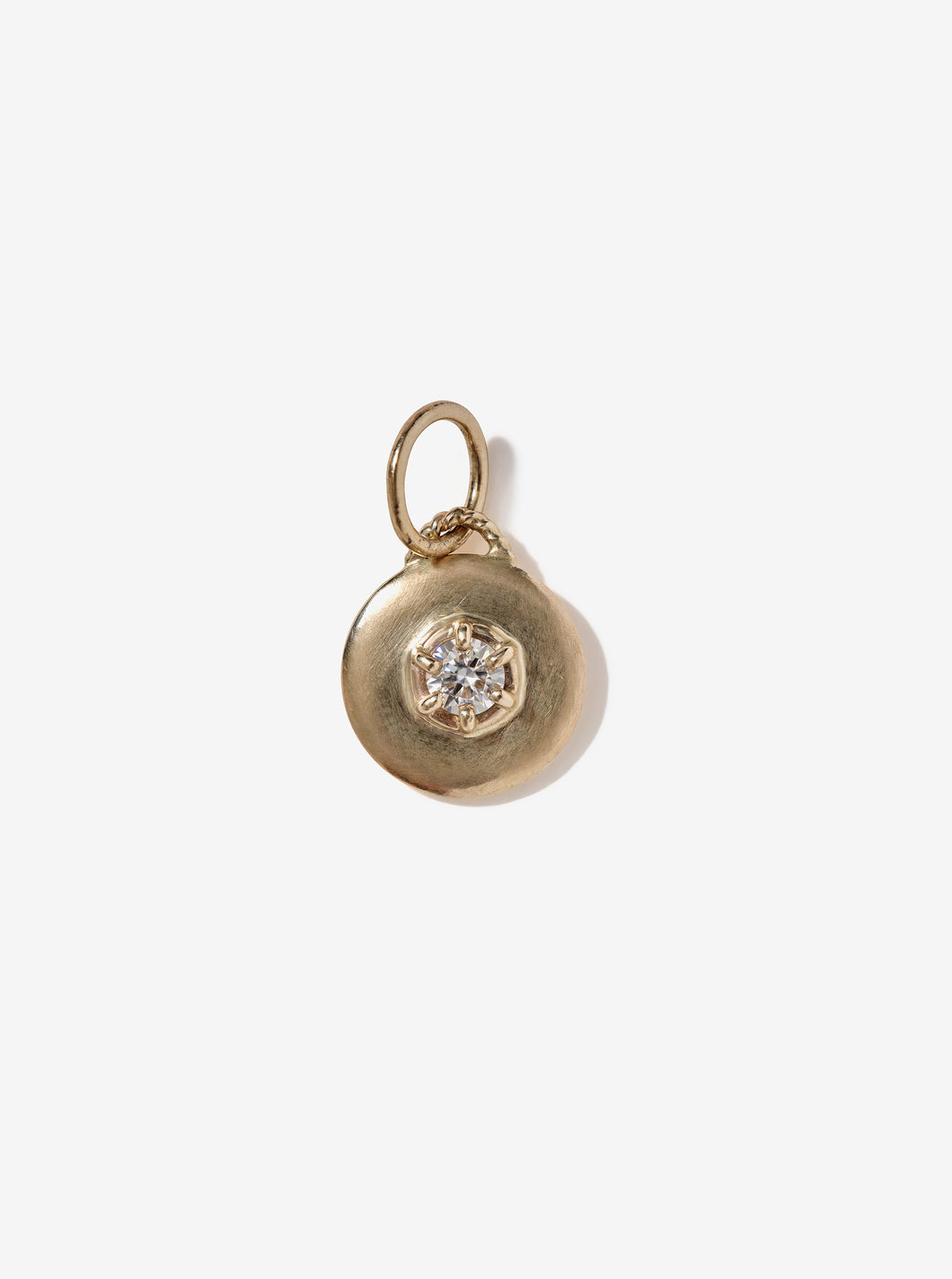 14K Gold Large Disc Stardust Pendant with Round Moissanite