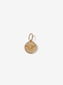 14K Gold Bee Disc Pendant with White Diamonds
