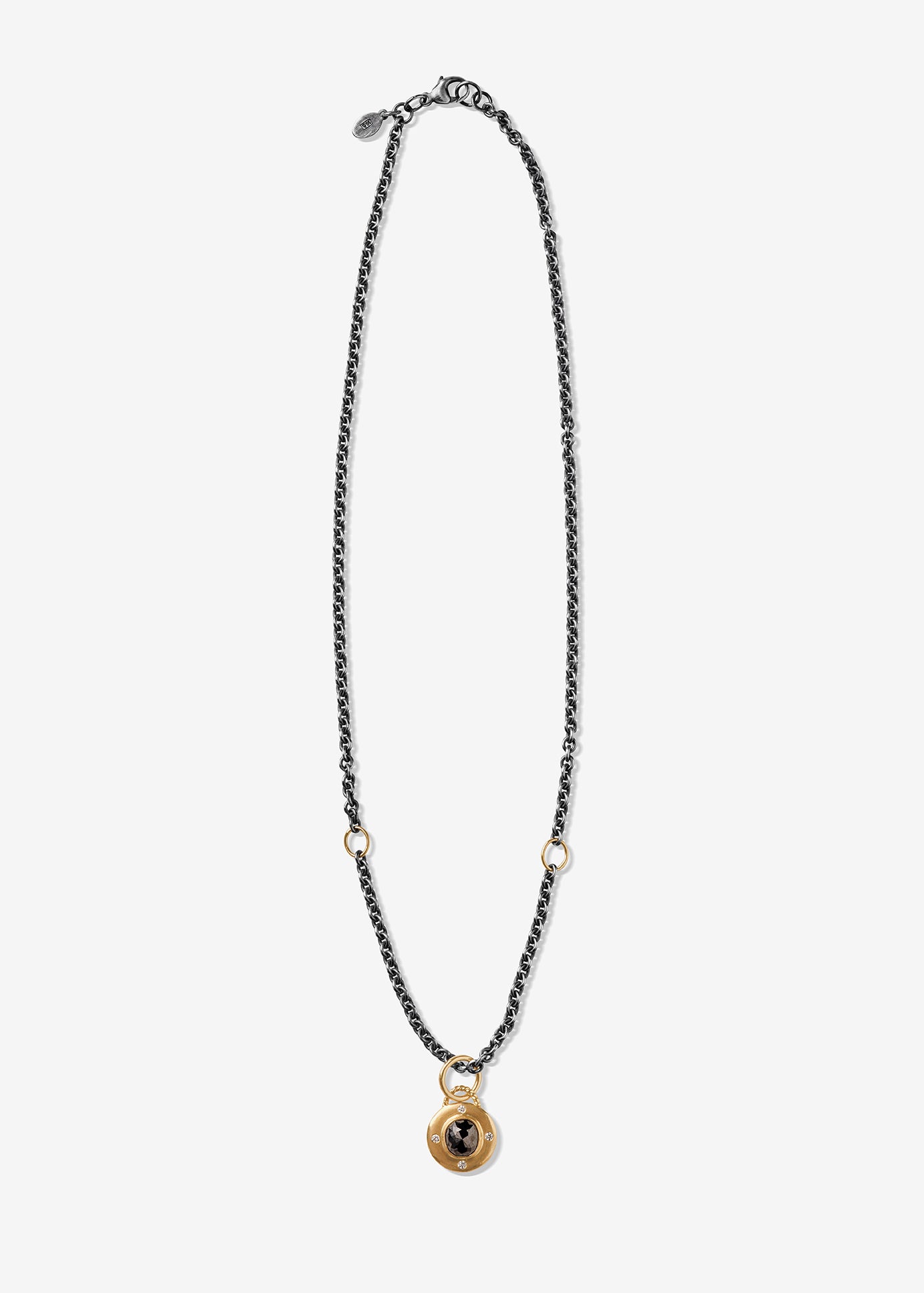 Sterling Silver Oxidized Cable Link Necklace with Two 14K Gold Links