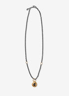 Sterling Silver Oxidized Cable Link Necklace with Two 14K Gold Links
