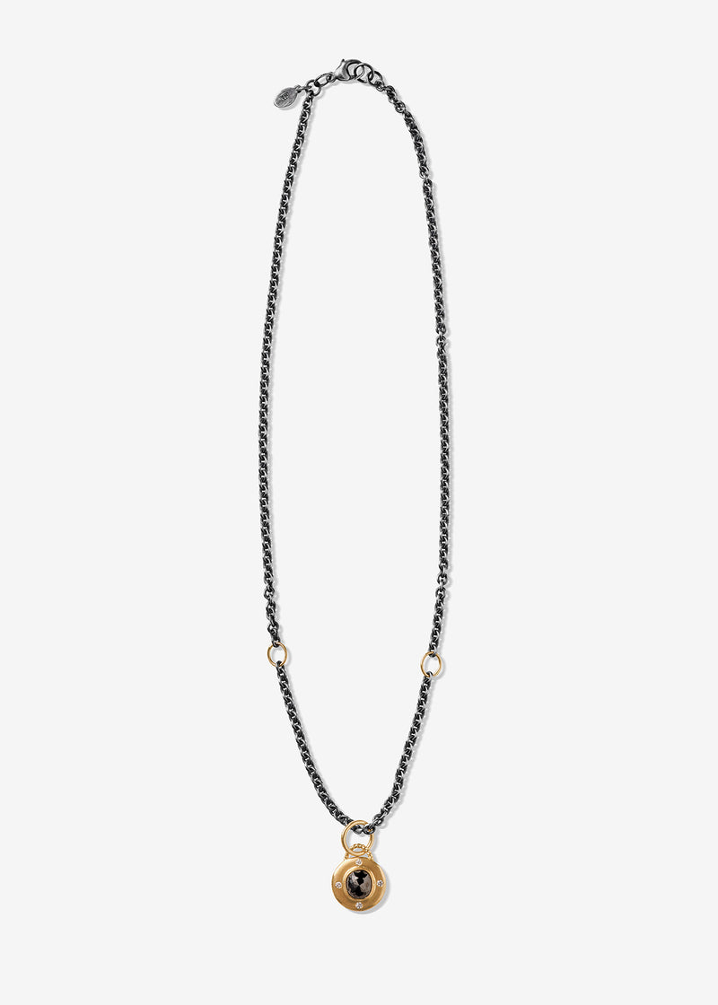 Sterling Silver Oxidized Cable Link Necklace with Two 14K Gold Links