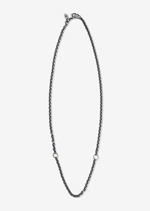 Sterling Silver Oxidized Cable Link Necklace with Two 14K Gold Links