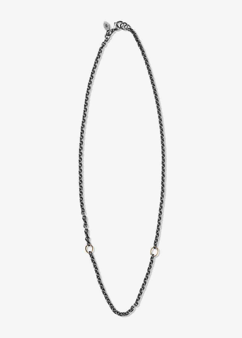 Sterling Silver Oxidized Cable Link Necklace with Two 14K Gold Links