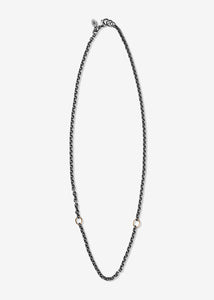 Sterling Silver Oxidized Cable Link Necklace with Two 14K Gold Links