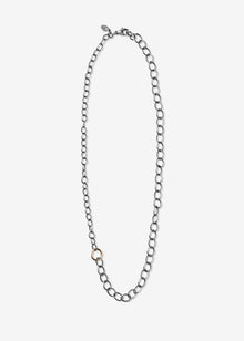 Sterling Silver Mixed Oval Link Necklace with 14K Gold Link