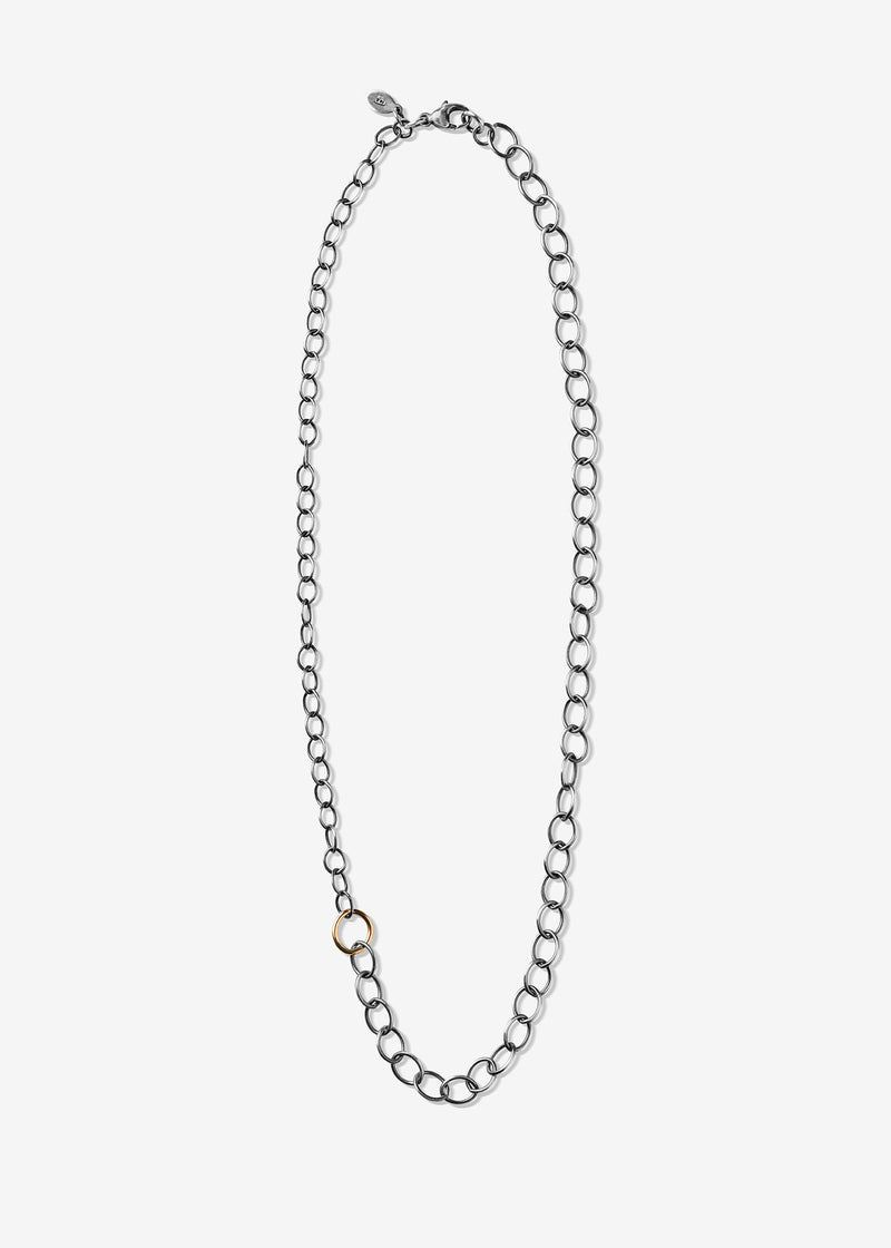 Sterling Silver Mixed Oval Link Necklace with 14K Gold Link