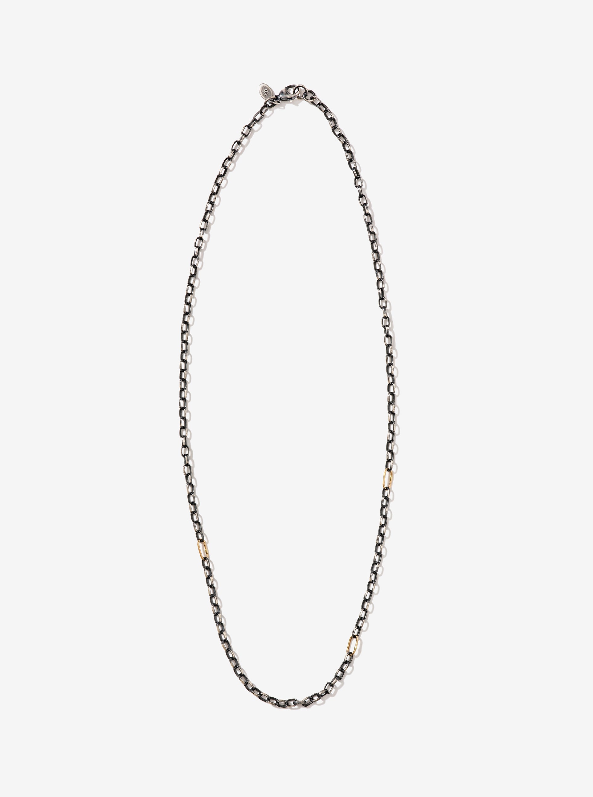 Sterling Silver Small Rolo Link Necklace with Three 14K Gold Links