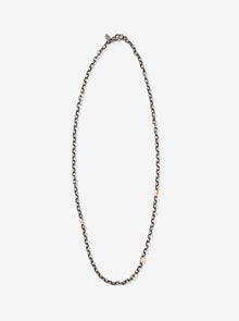Sterling Silver Small Rolo Link Necklace with Three 14K Gold Links