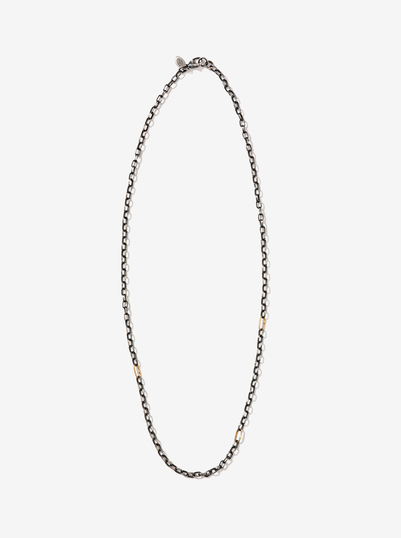 Sterling Silver Small Rolo Link Necklace with Three 14K Gold Links