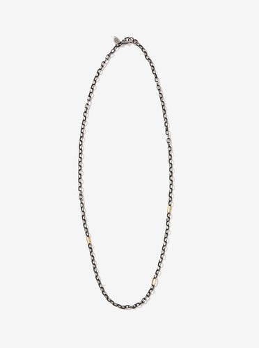 Sterling Silver Small Rolo Link Necklace with Three 14K Gold Links