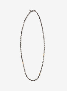 Sterling Silver Small Rolo Link Necklace with Three 14K Gold Links