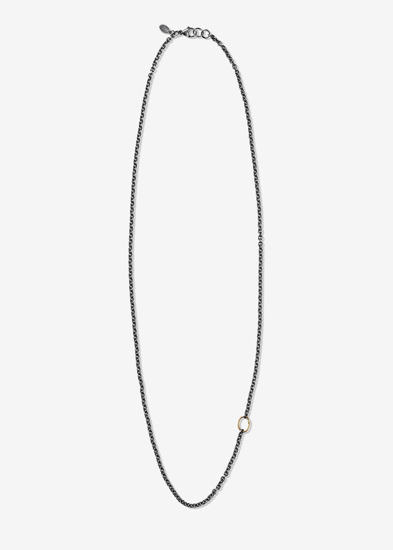 Sterling Silver Small Round Chunky Cable Necklace with One 14K Gold Link