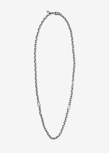 Sterling Silver Rolo Link Necklace with Two 14K Gold Links