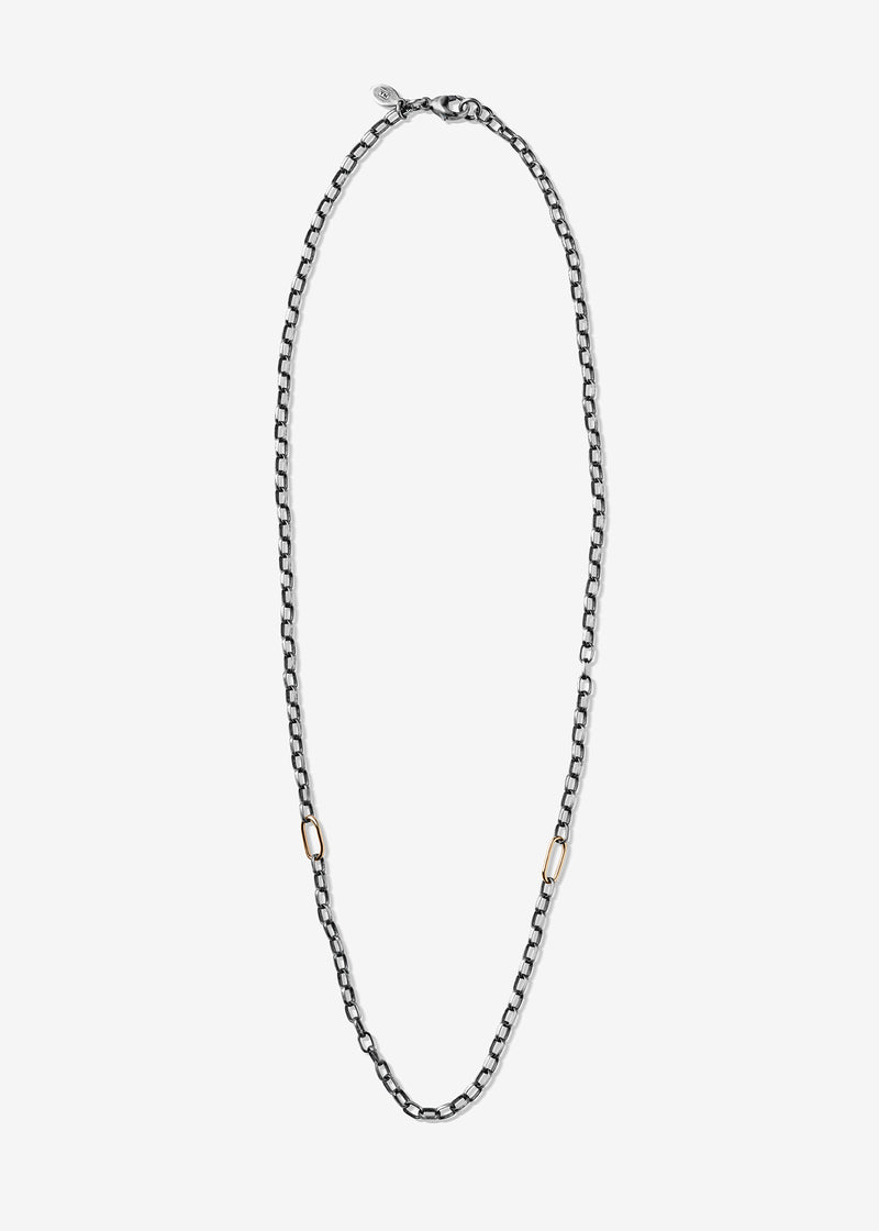 Sterling Silver Rolo Link Necklace with Two 14K Gold Links