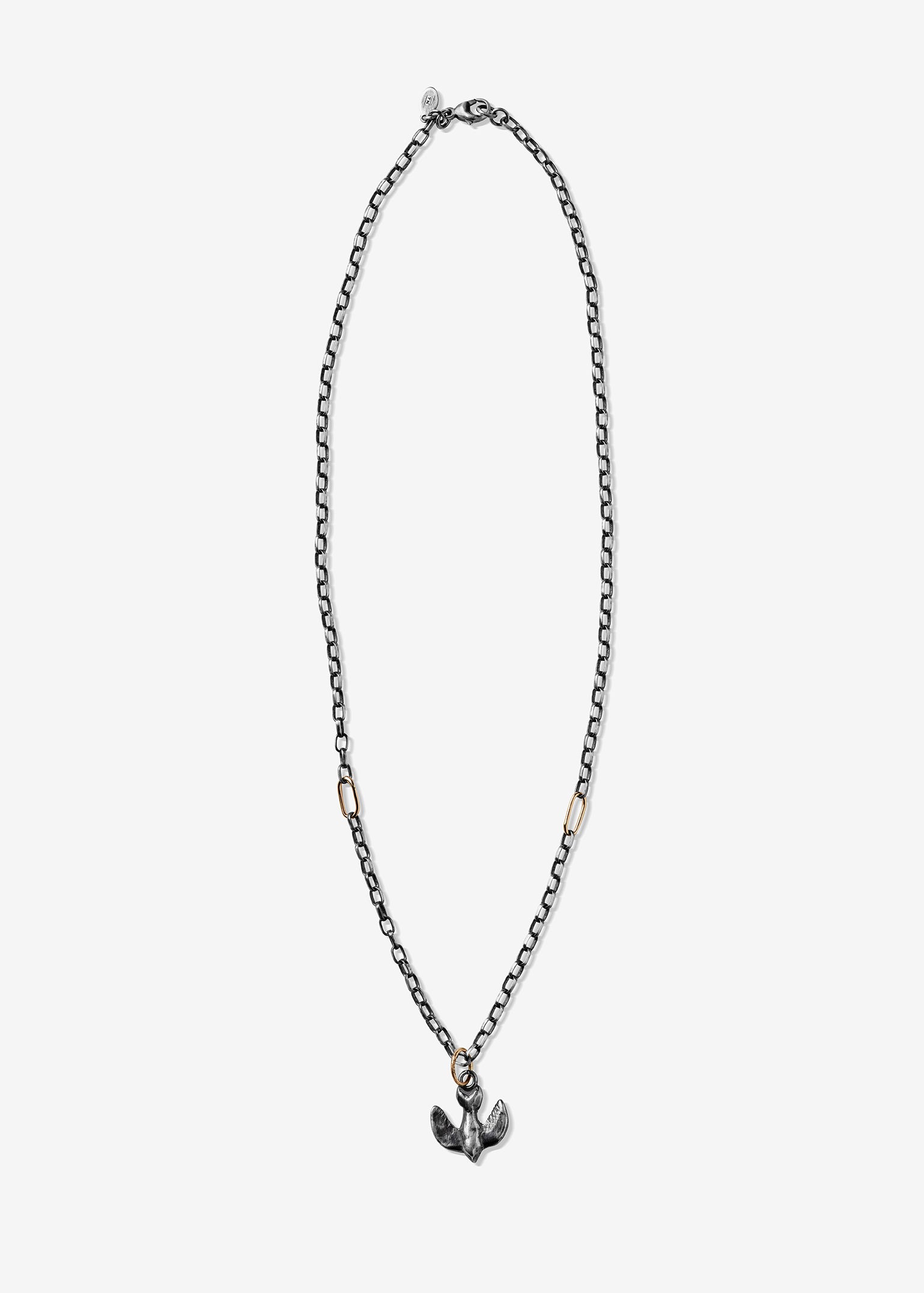 Sterling Silver Rolo Link Necklace with Two 14K Gold Links