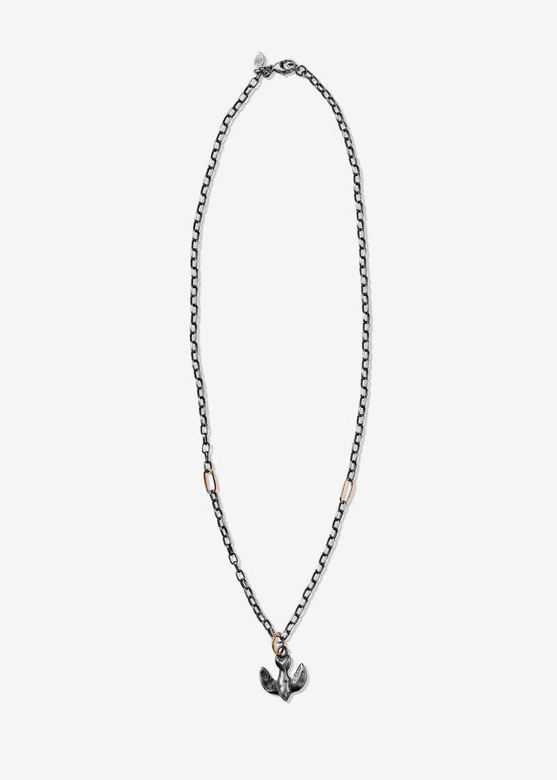 Sterling Silver Rolo Link Necklace with Two 14K Gold Links
