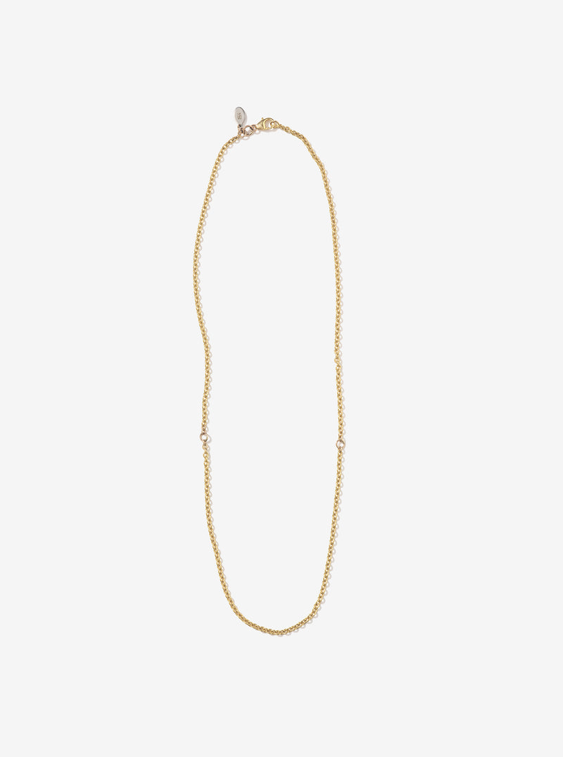 14K Gold Classic Small Chunky Round Cable Necklace with Two Gold Circle Links
