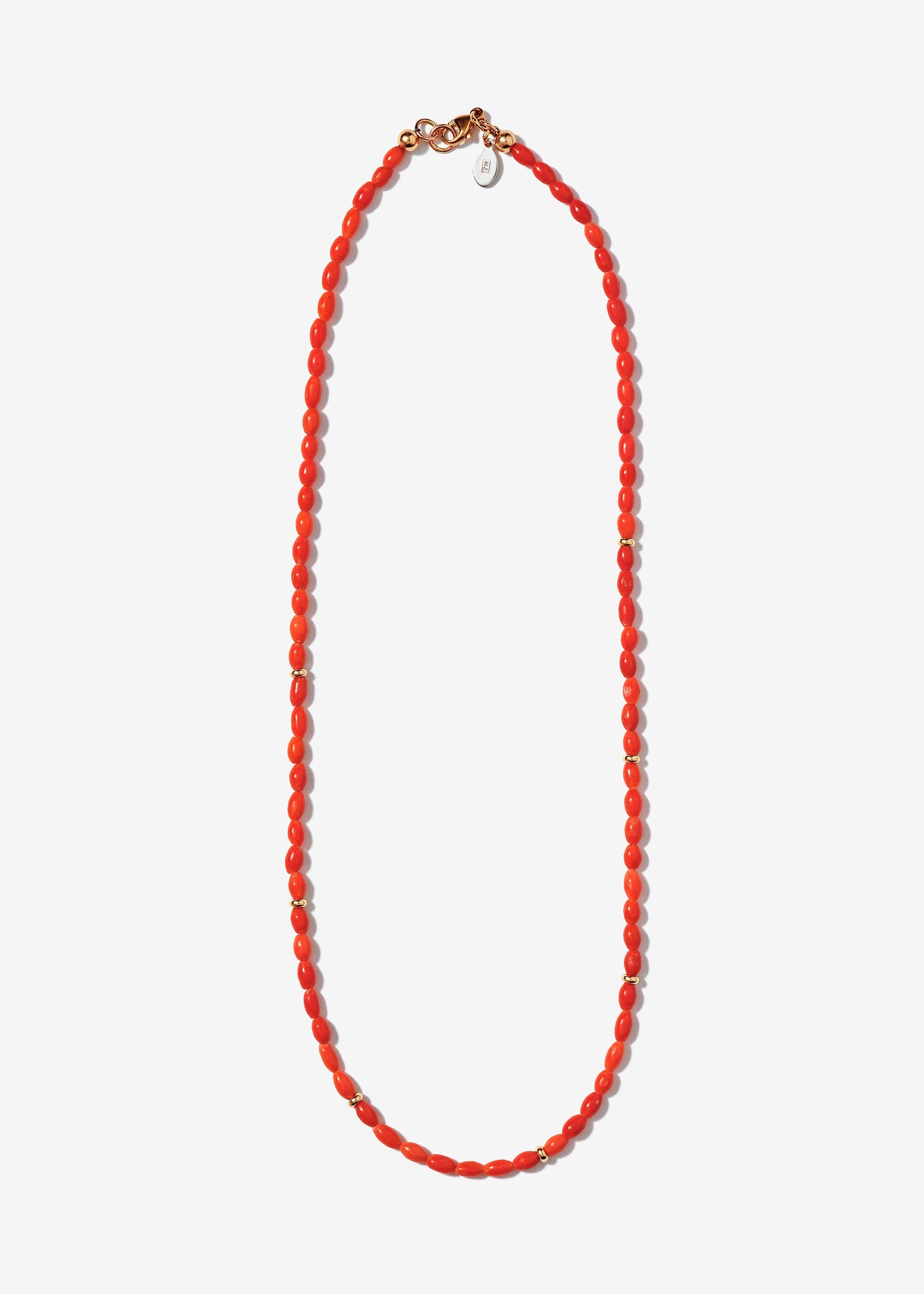 Italian Hand-Cut Seed Coral Necklace with (7) 14K Gold Links