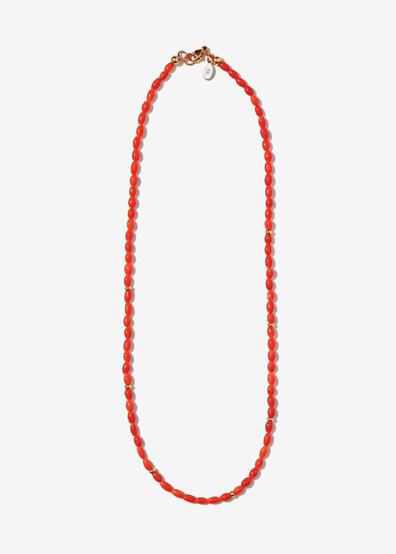 Italian Hand-Cut Seed Coral Necklace with (7) 14K Gold Links