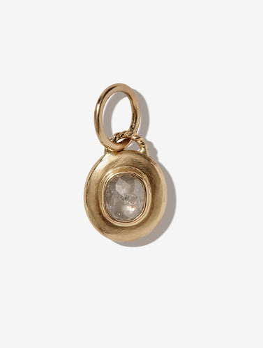 14K Gold Medium Disc Pendant with Rough Cut Diamond and Twisty Bale