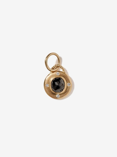 14K Gold Large Disc Pendant with Black Diamond and White Diamonds