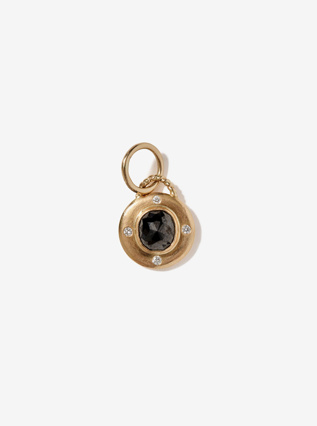 14K Gold Large Disc Pendant with Black Diamond and White Diamonds