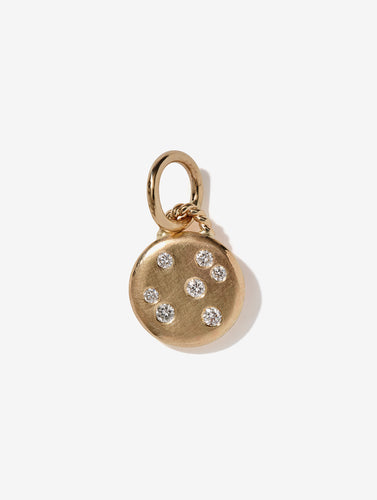 14K Gold Small Disc Starry Night Pendant with Mixed-Size Diamonds and Twisty Bale