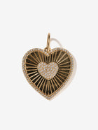 14K Gold Large Heart Pendant with Rays and Diamond Pave