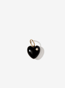 Gold Black Enameled Puffy Heart Pendant with Diamond and 14K Gold Jump Ring