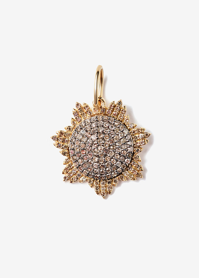 Large Sun Pendant in 14K Gold and Sterling Silver with Pavé Diamonds