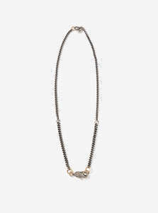 Sterling Silver Oxidized Mixed Curb Necklace with Pave Diamond Lobster Clasp-18"