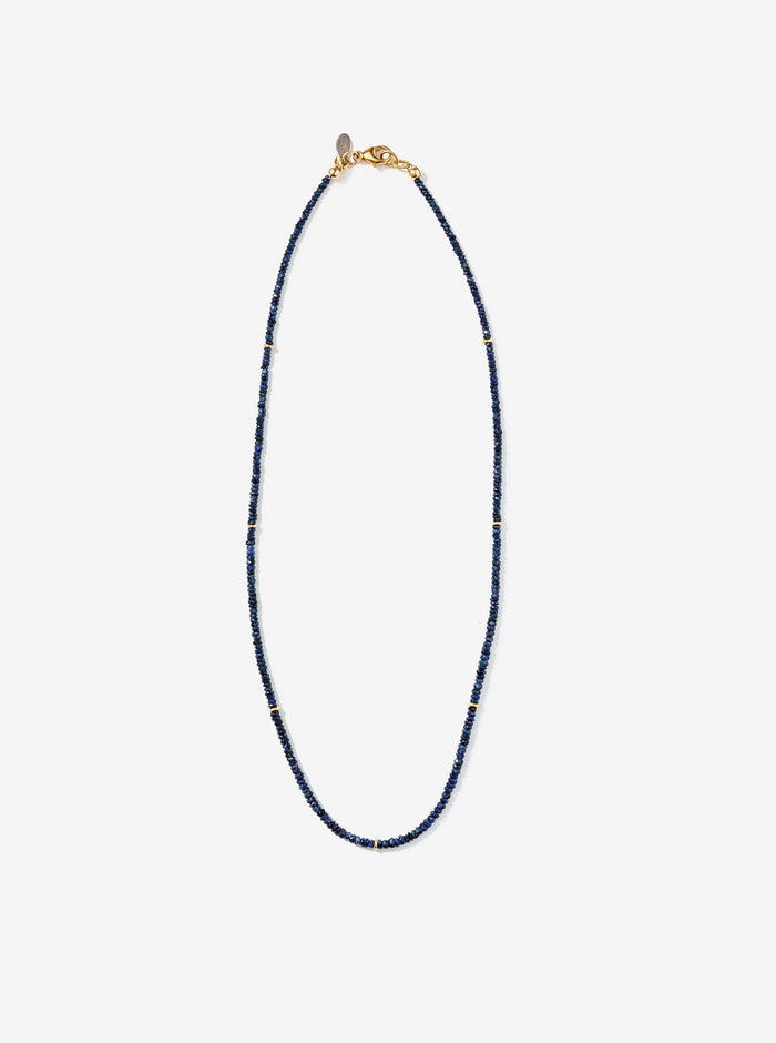 Hand-Strung Jet Ink Sapphire Necklace with Gold Links