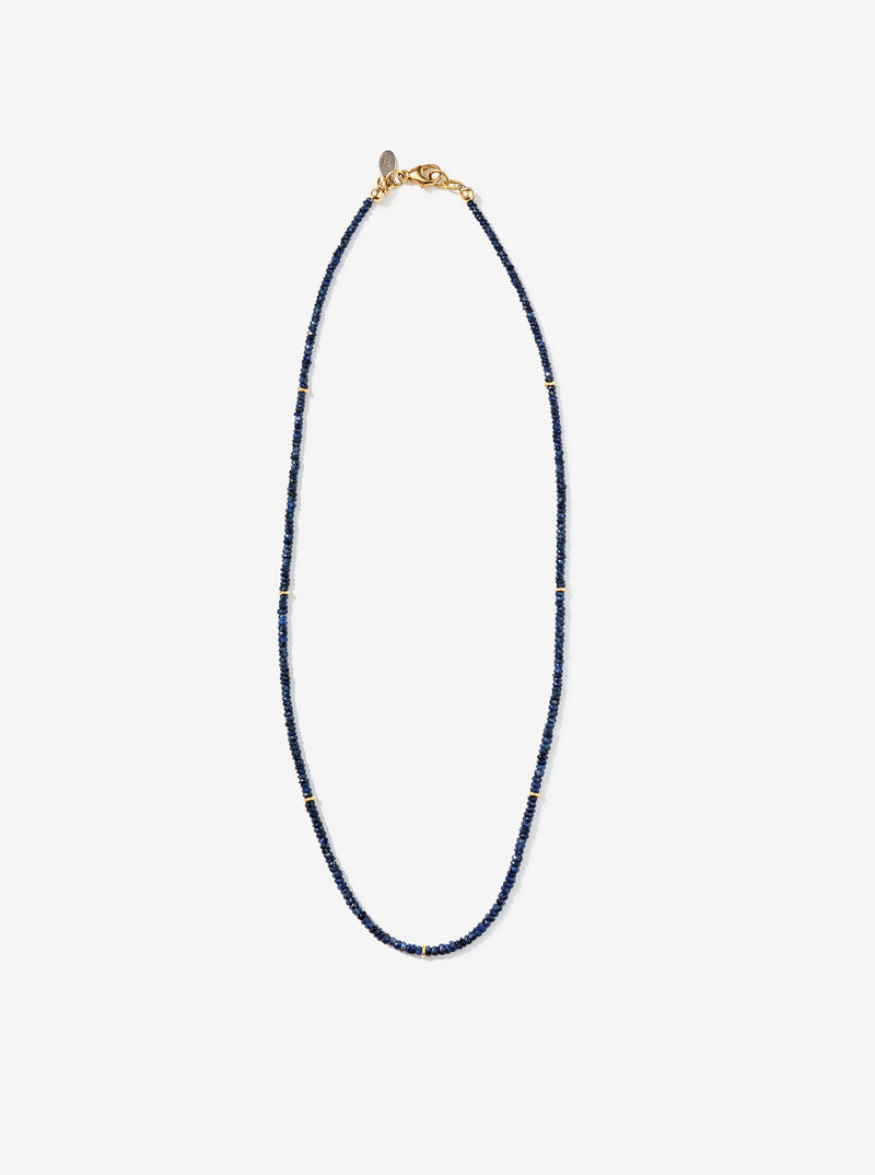 Hand-Strung Jet Ink Sapphire Necklace with Gold Links