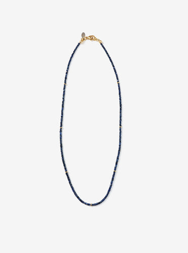Hand-strung Jet Ink Sapphire Necklace with Gold Links