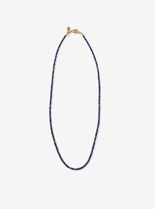 Hand-strung Jet Ink Sapphire Necklace with Gold Links